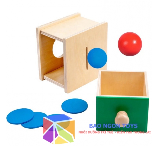 Hộp thả bóng và thả xu Montessori 2 in 1, giáo cụ quan trọng giúp bé từ 6 tháng tuổi phát triển nhận thức và kỹ năng cầm nắm – DG72