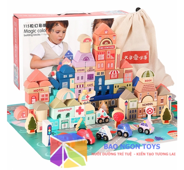 ĐỒ CHƠI XẾP HÌNH XÂY DỰNG THÀNH PHỐ LỚN BẰNG GỖ 115 CHI TIẾT GIÚP TRẺ SÁNG TẠO VÀ KHÉO LÉO -DG104