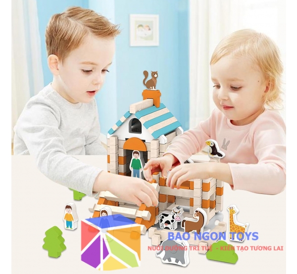 Đồ chơi thông minh lắp ráp, xây nhà bằng gỗ giúp bé 5 tuổi vui chơi và phát triển trí tuệ, sự sáng tạo - BAO NGON TOYS -DG337