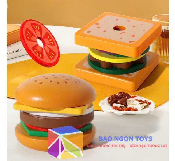 Đồ chơi nấu ăn làm bánh hamburger và sandwich kết hợp xếp chồng giúp bé phát triển kỹ năng vận động tinh và nhập vai- BAO NGON TOYS - DG252