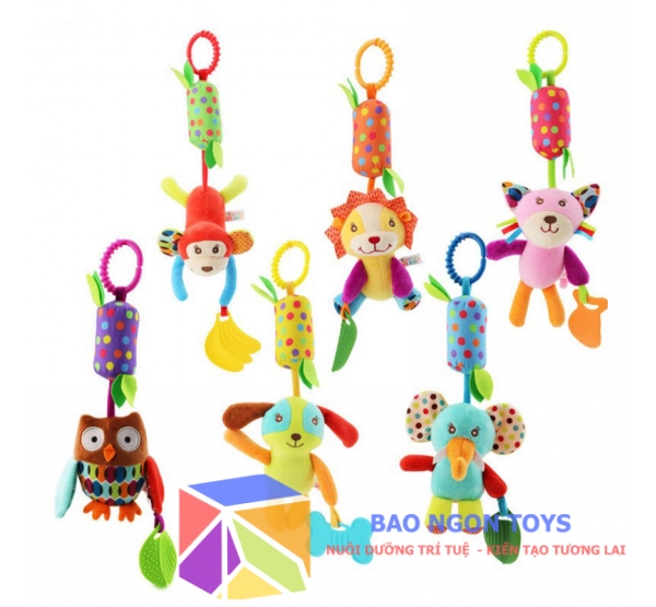 Đồ chơi treo nôi chuông gió leng keng chủ đề động vật dễ thương, đồ chơi tương tác thú bông dành cho bé sơ sinh - BAO NGON TOYS -DV123