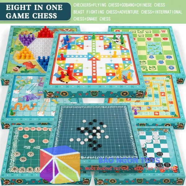 Bộ đồ chơi board game cờ đa năng 8 trong 1, đồ chơi trí tuệ, cờ vua giải trí cho cả gia đình DG402