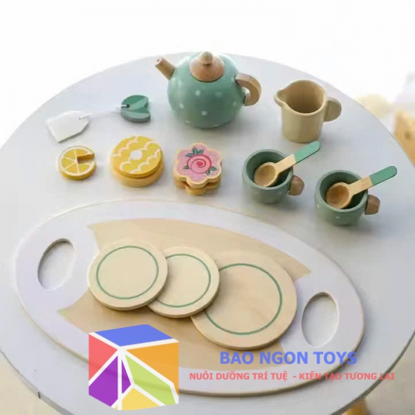 Set đồ chơi gỗ nhập vai tiệc trà chiều giúp bé vui chơi cùng bạn bè mở rộng ngôn ngữ, sự sáng tạo - BAO NGON TOYS - DG381