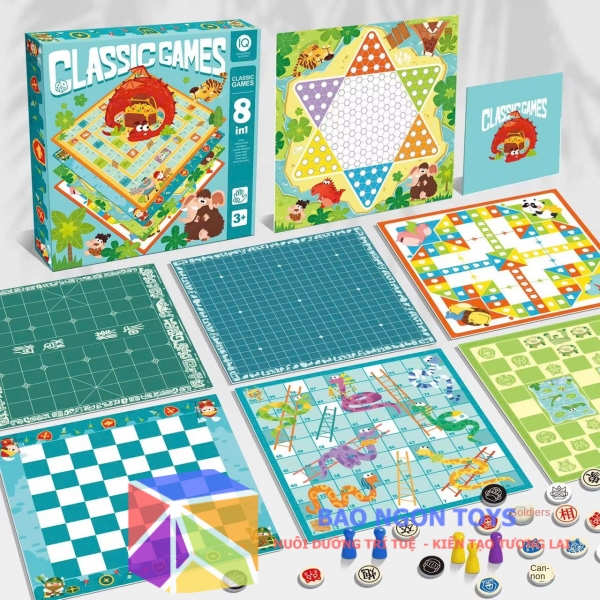 Bộ đồ chơi board game cờ đa năng 8 trong 1, đồ chơi trí tuệ, cờ vua giải trí cho cả gia đình DG402