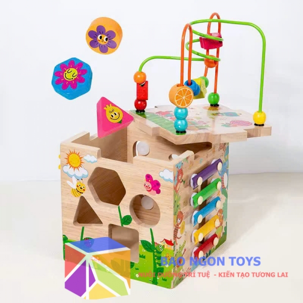 Khối bận rộn Hoạt Động Đa Năng Bằng Gỗ – Đồ Chơi Giáo Dục 6-trong-1 Giúp Bé Phát Triển Toàn Diện DG406