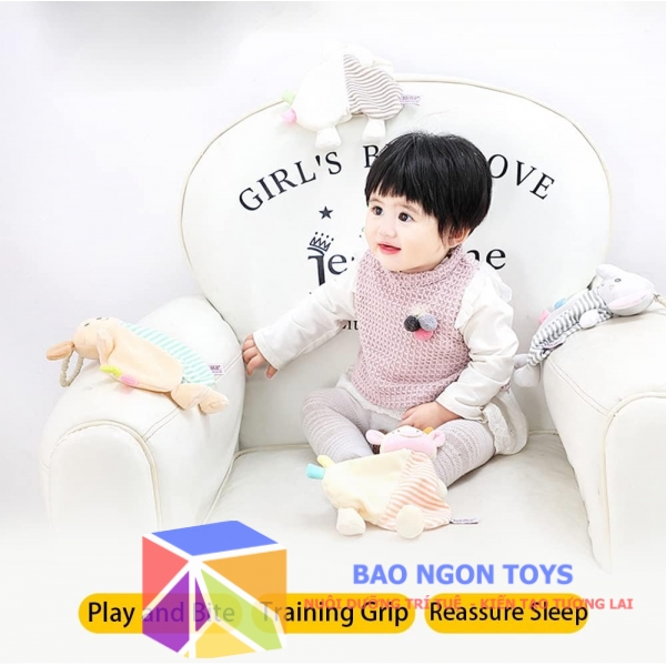 Đồ chơi treo nôi và khăn xoa dịu an toàn tích hợp tag xúc xắc và gặm nướu an toàn cho bé, đồ chơi giác quan cho bé sơ sinh - BAO NGON TOYS - DV118