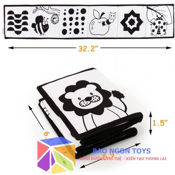 SÁCH VẢI KIÊM QUÂY CŨI 2 TRONG 1 GIÚP KÍCH THÍCH THỊ GIÁC CHO BÉ SƠ SINH TỪ 0 THÁNG - BAO NGON TOYS - SV75