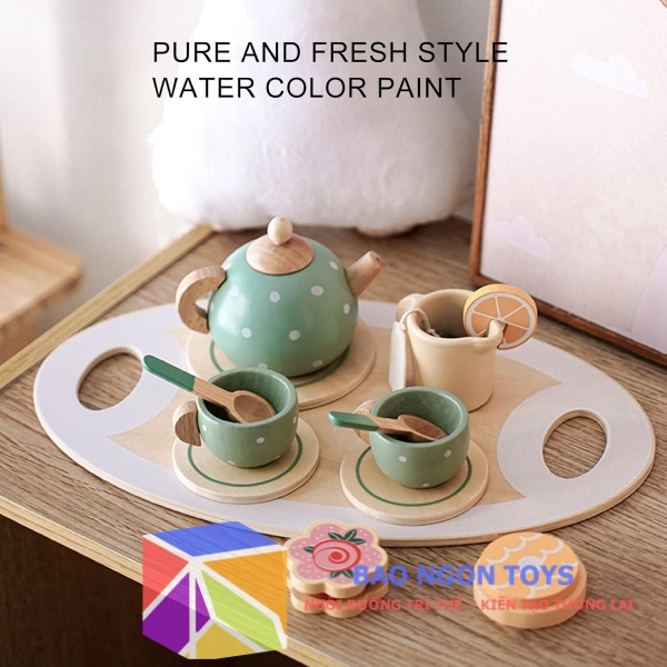 Set đồ chơi gỗ nhập vai tiệc trà chiều giúp bé vui chơi cùng bạn bè mở rộng ngôn ngữ, sự sáng tạo - BAO NGON TOYS - DG381