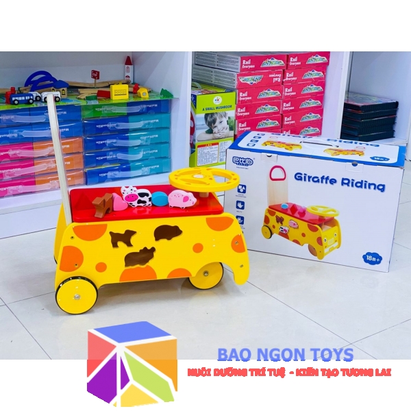 Xe Chòi Chân Gỗ Kèm Trò Chơi Hình Khối Cho Bé Từ 1 Tuổi – Giúp Bé Vận Động & Phát Triển Tư Duy | BAO NGON TOYS DG351
