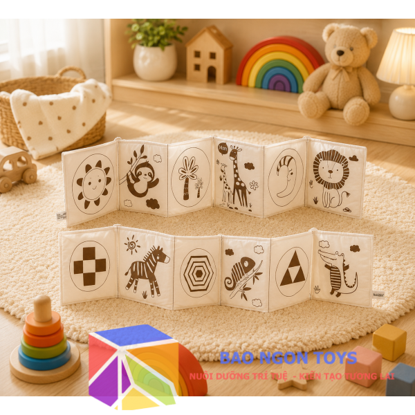 Tranh Vải Đen Trắng Kích Thích Thị Giác Cho Bé Sơ Sinh – Thẻ Thị Giác Treo Nôi & Tummy Time | BAO NGON TOYS - SV91