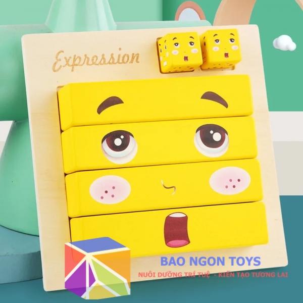 Trò Chơi Ghép Hình Biểu Cảm Khuôn Mặt Bằng Gỗ giúp bé phát triển trí thông minh và vận động tinh - BAO NGON TOYS - DG309
