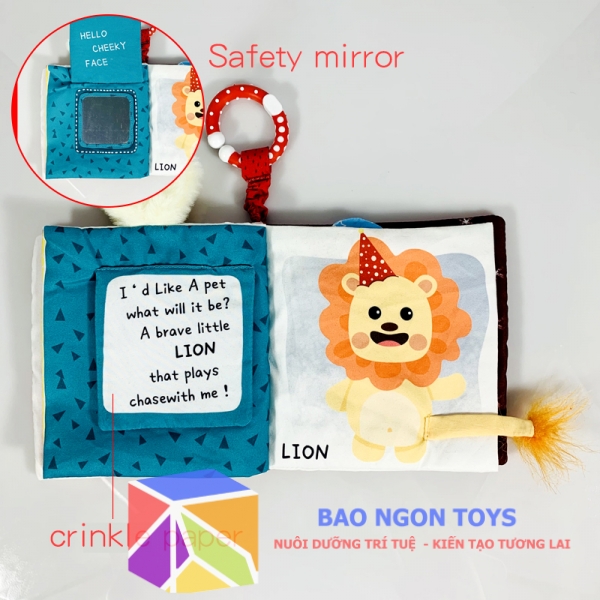 Đồ chơi sách vải mềm mại chủ đề động vật tích hợp nhiều tương tác giúp bé phát triển ngôn ngữ và giác quan - SV72